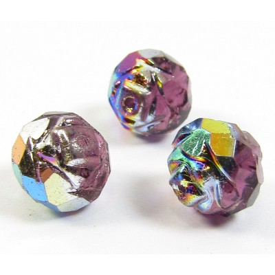 25 Amethyst / Vitrail Firepolish Faceted Czech Glass 8mm Beads