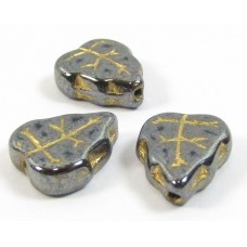 25 Hematite-Gold Inlay Leaf Beads 8x10mm