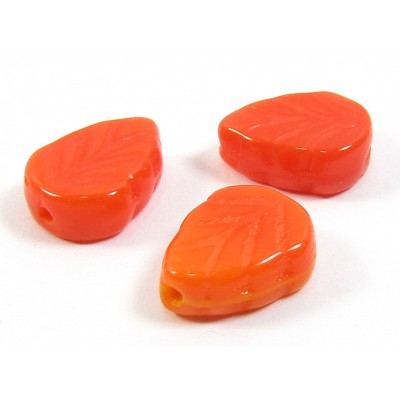 25 Czech Glass Multi Orange Leaf 10mm Beads