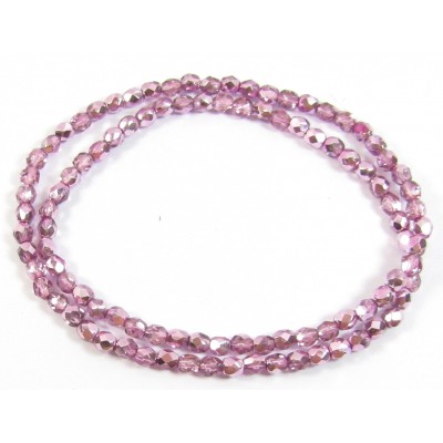 100 Firepolish Beads 4mm Metallic Rose Pink.