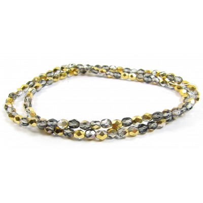 100 Firepolish Beads 4mm Metallic Pewter/ Silver (Aurum).