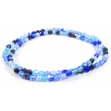 100 Firepolish Glass Beads 4mm Blue Mix