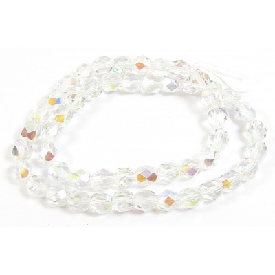 Strand Firepolish Beads 6mm Clear Aurora Borealis