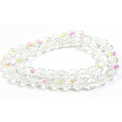 Strand Firepolish Beads 8mm Clear Aurora Borealis