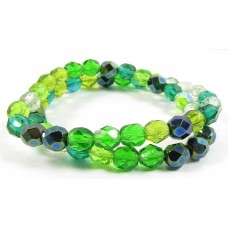 Strand Firepolish Glass Beads 6mm Green Mix