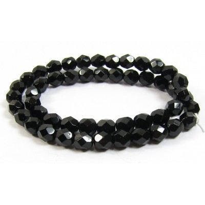 Strand Firepolish Beads 6mm Jet.