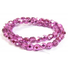 1 Strand Firepolish Beads 6mm Metallic Rose Pink.