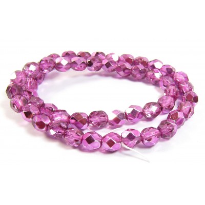 1 Strand Firepolish Beads 6mm Metallic Rose Pink.