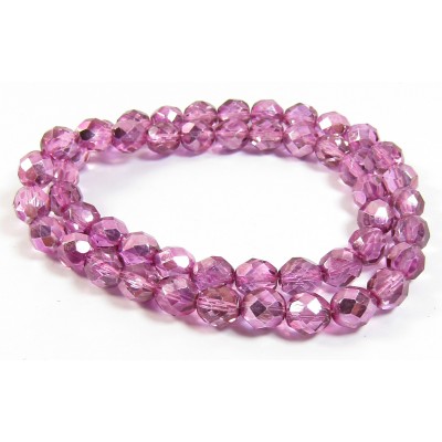 1 Strand Firepolish Beads 8mm Metallic Rose Pink.