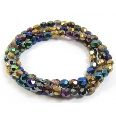 1 Strand Firepolish 4mm Faceted Precious Metals Colour Mix Beads