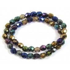 1 Strand Firepolish 6mm Faceted Precious Metals Colour Mix Beads