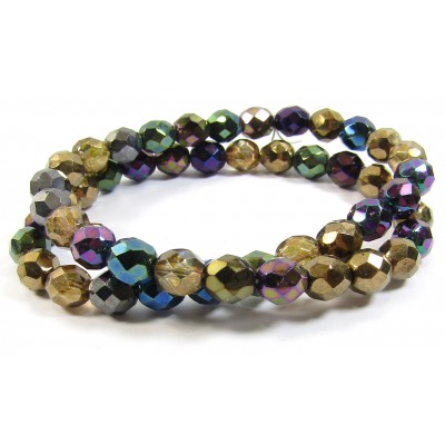 1 Strand Firepolish 8mm Faceted Precious Metals Colour Mix Beads