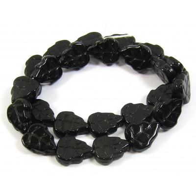 Strand Jet Black Leaf Czech Glass 12mm Beads