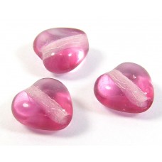 50 Czech Glass Raspberry Lemonade 6mm Heart Beads
