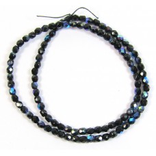 100 Firepolish Beads 4mm Jet Black AB Aurora Borealis