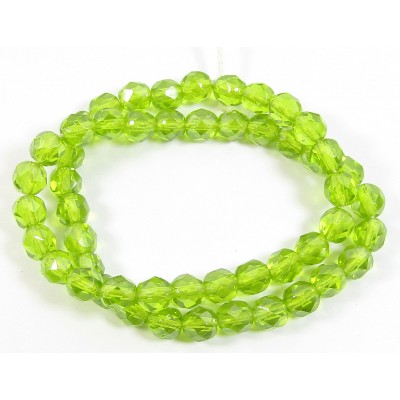 Strand Faceted Firepolish Glass Beads 6mm Peridot Green