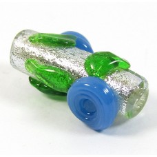 1 Dichroic Glass 20mm Tube Bead Silver with Blue Flowers