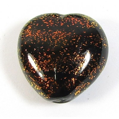 16mm Heart Dichroic Glass Burnt Red Black