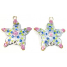 Pair Gita Maria Sterling Silver Enamelled Small Starfish Two Hole Charm Pendants