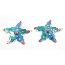 Pair Gita Maria Sterling Silver Enamelled Starfish Two Hole Charm Pendants