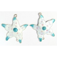 Pair Gita Maria Sterling Silver Enamelled Large Starfish Two Hole Charm Pendants