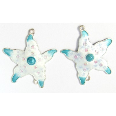 Pair Gita Maria Sterling Silver Enamelled Large Starfish Two Hole Charm Pendants