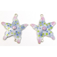 Pair Gita Maria Sterling Silver Enamelled Large Starfish Two Hole Charm Pendants
