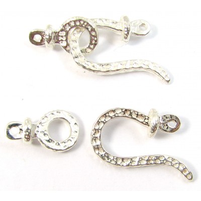 1 Sterling Silver Hammered Hook and Ring 2-Part Clasp