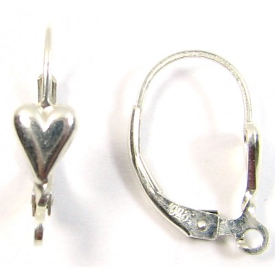 1 Pair Sterling Silver Heart Design Leverback Earring Fittings (Continental Ear Fittings)