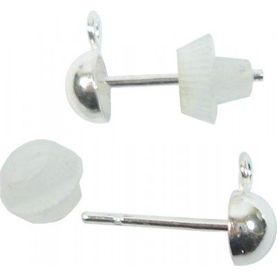 1 Pair Sterling Silver Bali Ear Studs and Plastic Stops