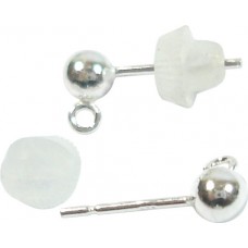 1 Pair Sterling Silver Ball Ear Stud with Ring Pierced Earring Fittings