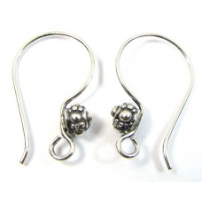 1 Pair Sterling Silver Bali Bead Earwires