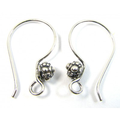 1 Pair Sterling Silver Bali Bead Earwires