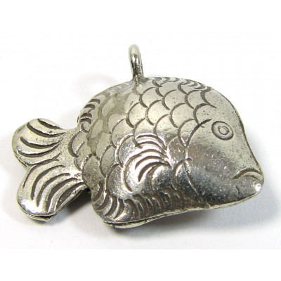 1 Karen Hill Tribe Silver Stamped Fish with Hanging Loop 1 Karen Hill Tribe Silver Stamped Fish with Hanging Loop