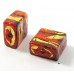 2 Murano Glass Orangey-Red & Black Lines 12mm Square Gold Foiled Beads