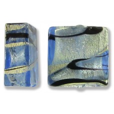 2 Murano Glass Light Sapphire Blue & Black Lines 15mm Square White Gold Foiled Beads