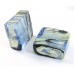 2 Murano Glass Light Sapphire Blue & Black Lines 15mm Square White Gold Foiled Beads