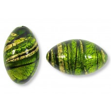 1 Murano Glass Dark Erba Green & Black Lines 20mm Olive Gold Foiled Bead