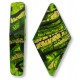1 Murano Glass Dark Erba Green & Black Lines 30mm Rhombus Gold Foiled Bead