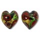 2 Murano Glass Amore Red Goldfoil & Aventurine 14mm Hearts
