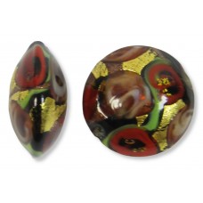 1 Murano Glass Amore Red Goldfoil & Aventurine 14mm Lentil