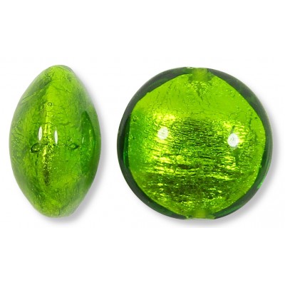 1 Murano Glass Erba Green Silverfoil 14mm Lentil