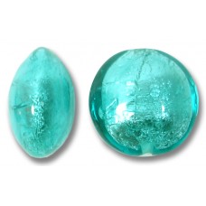 1 Murano Glass Verde Marino 14mm Silverfoil Lentil
