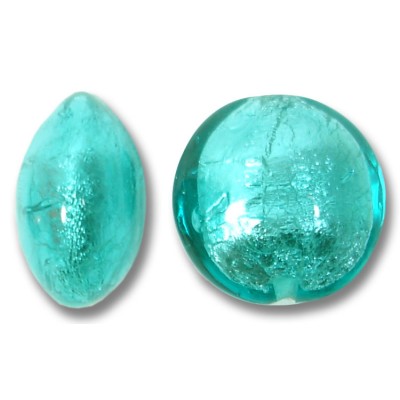 1 Murano Glass Verde Marino 14mm Silverfoil Lentil