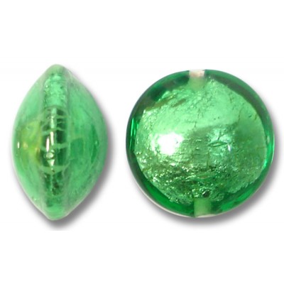 1 Murano Glass Emerald Silverfoil 14mm Lentil