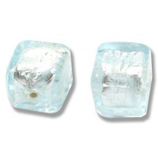 2 Murano Glass Aquamarine Silver Foiled 8mm Cube Beads