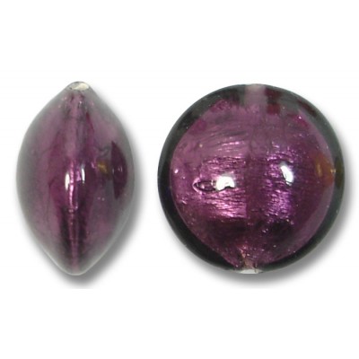 1 Murano Glass Dark Amethyst Silverfoil 14mm Lentil
