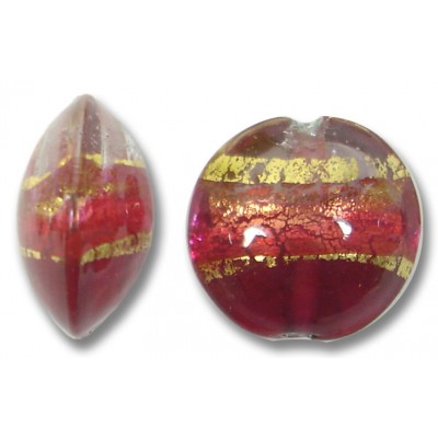 1 Murano Glass Ruby Gold Foiled Band 14mm Lentil