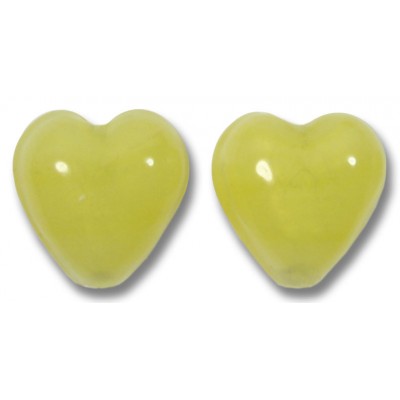 2 Murano Glass 12mm Hearts White Gold Foiled Lemon Satin