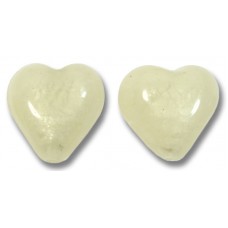 2 Murano Glass 12mm Hearts White Gold Foiled Ivory Satin